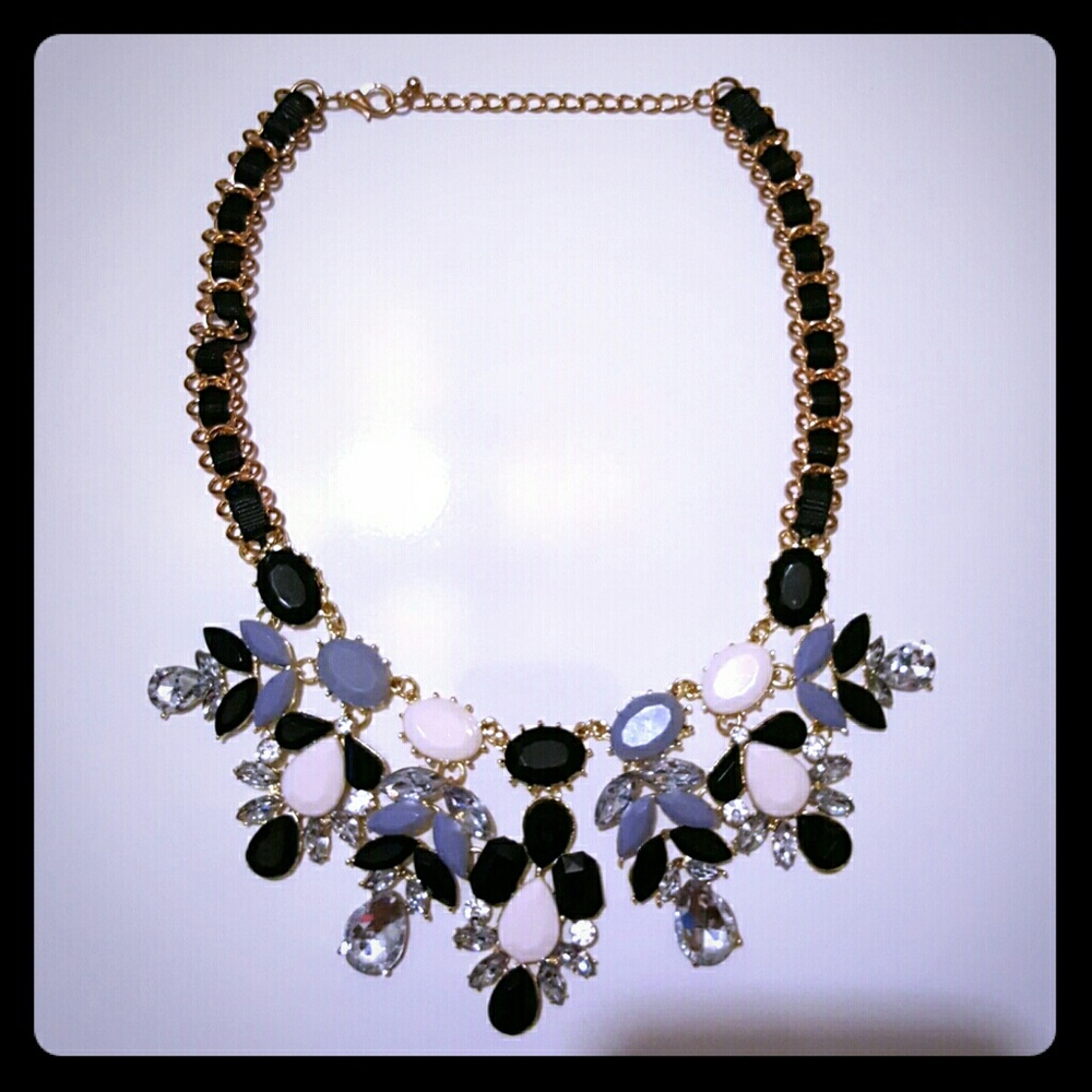 Statement Necklace. Gold color navy, cream, periwi