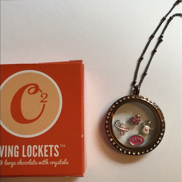 Origami Owl Jewelry - Origami Owl Large Chocolate Locket, Chain & charms