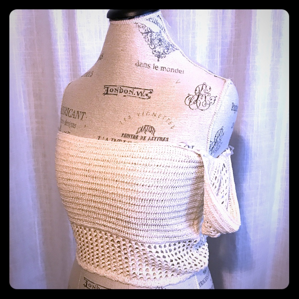Ivory Off The Shoulder Crochet Crop Top