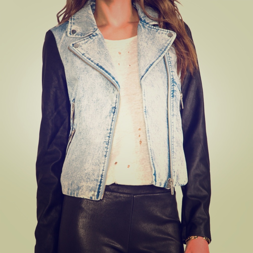 Finders Keepers denim and leather sleeve jacket