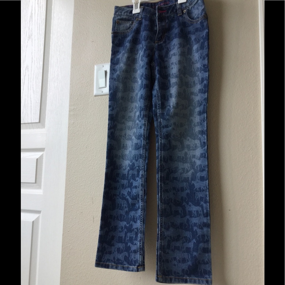 Denim horse print boot cut jeans