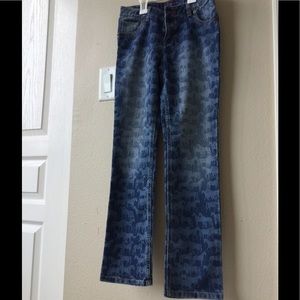 Denim horse print boot cut jeans