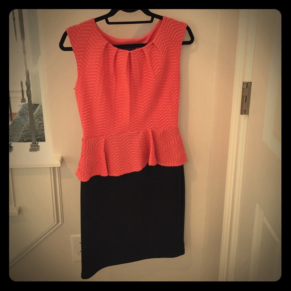 Coral And Black Classic  Dress