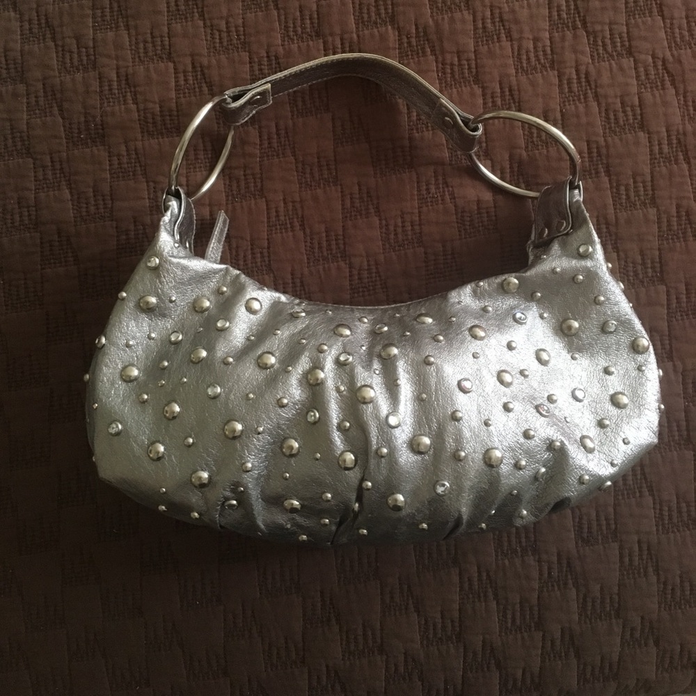 Bebe silver lather and stones small bag.