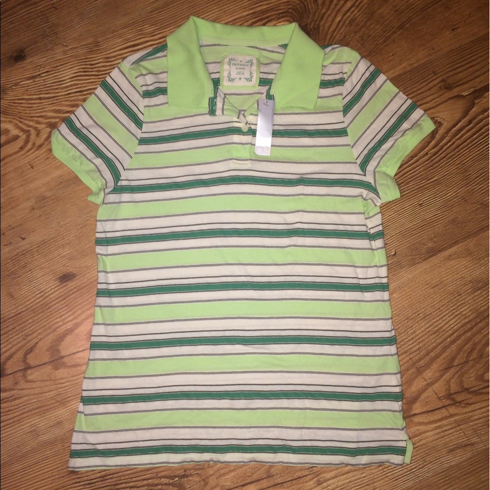 NWT Old Navy Green & White striped polo, size XL