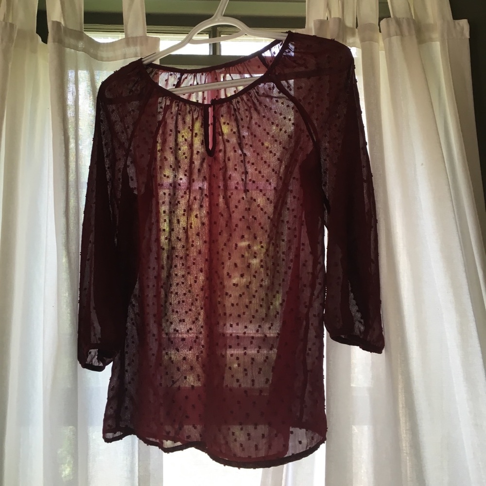 Long sleeved sheer burgundy blouse