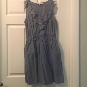 Loft size 8 chambray dress with ruffle detail