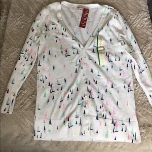 Neon sailboat print cardigan. NWT