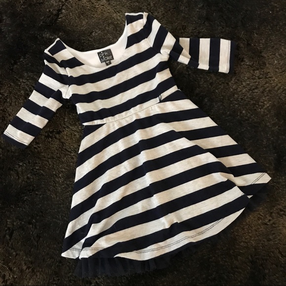 Pink Violet Black Striped Tulle Dress - Girls 6 - Picture 2 of 5