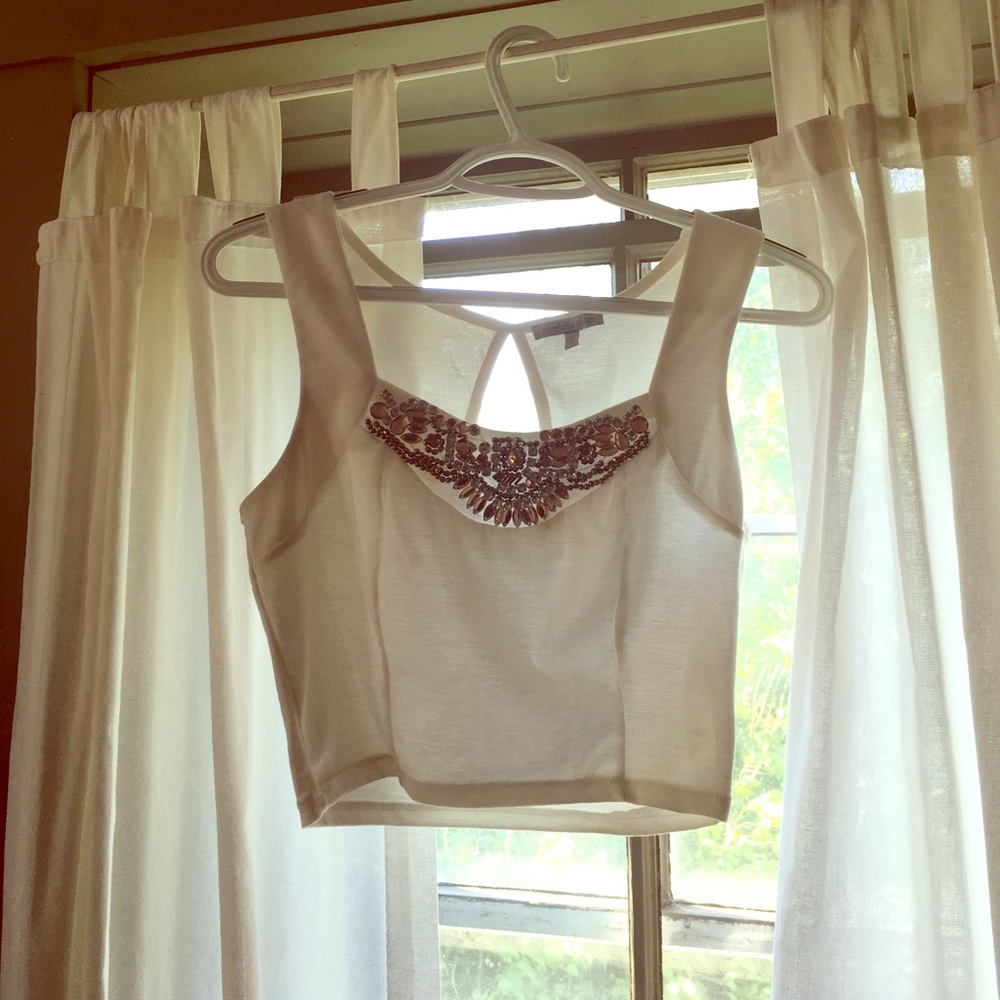 White jeweled crop top