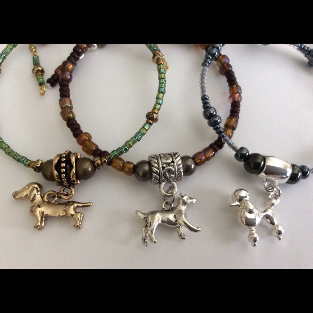 Dog Charm beaded Bracelets. Dog and Poodle