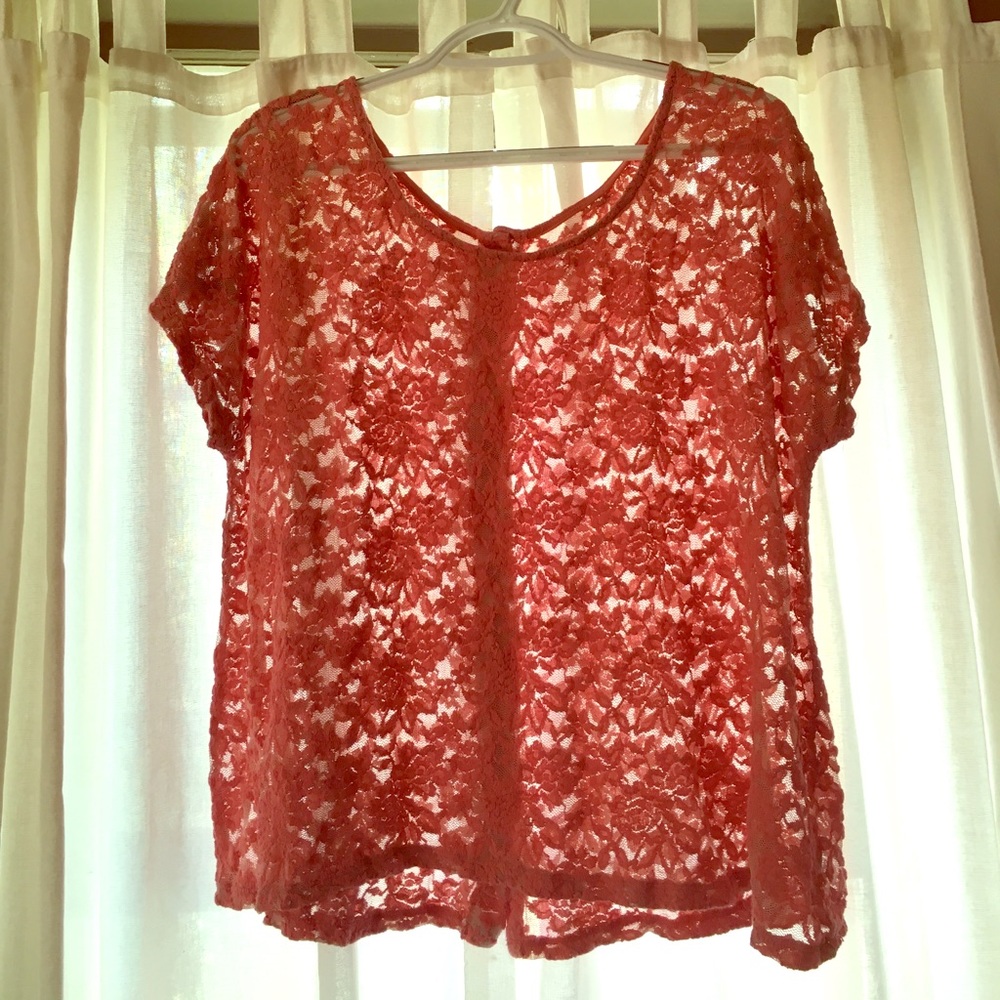 Pink and nude sheer lace top