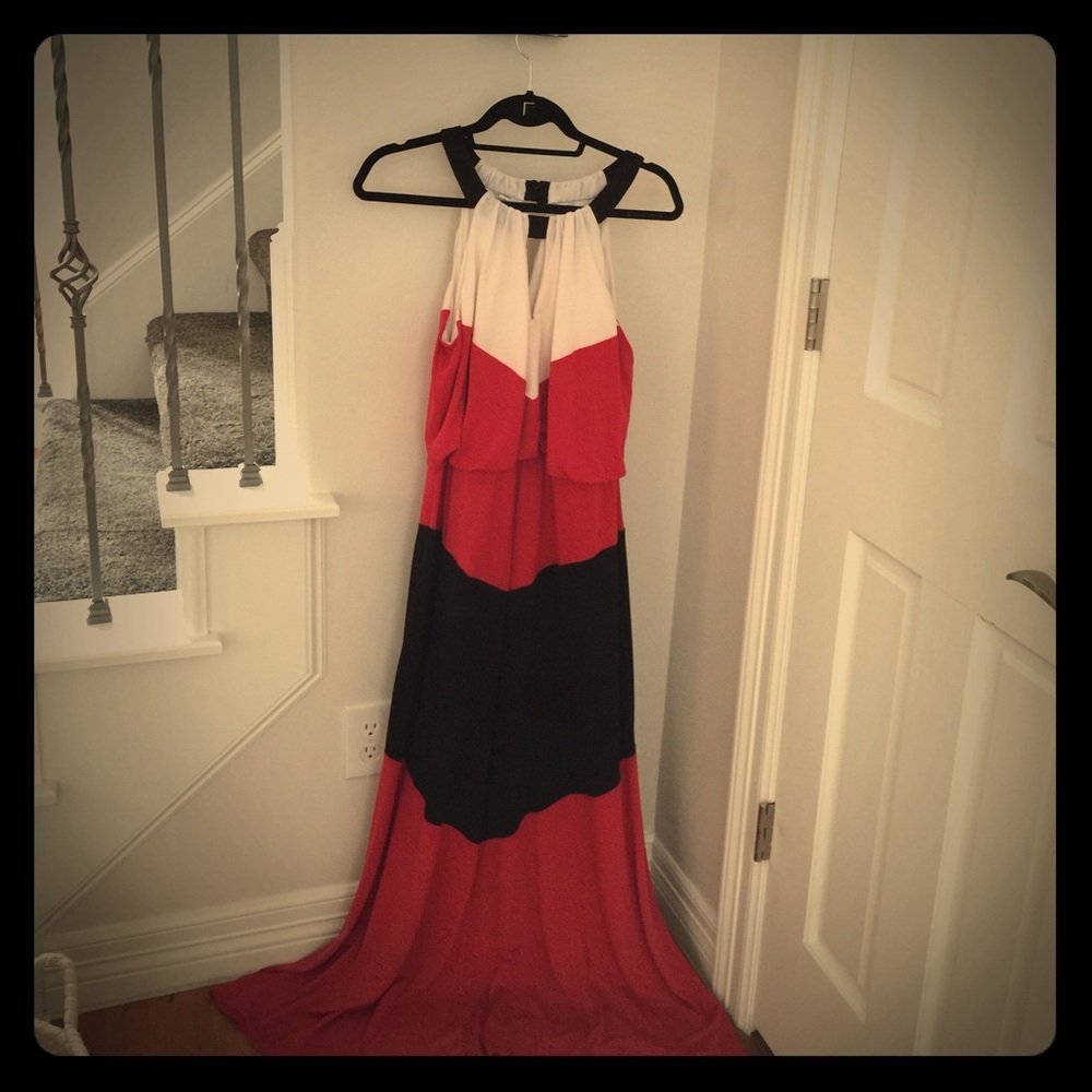 Red, Black and White Maxi Dress