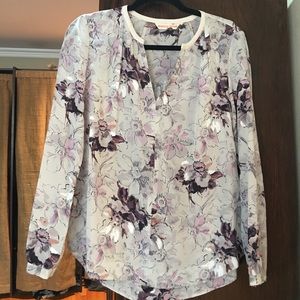 Rebecca Taylor purple Floral creme trim Blouse