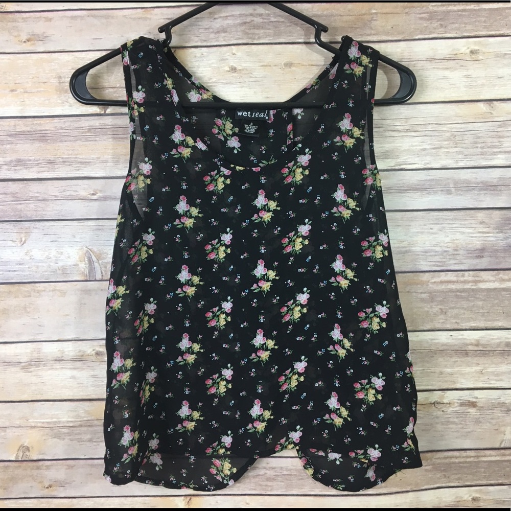 Wet Seal Black Sheer Floral Blouse