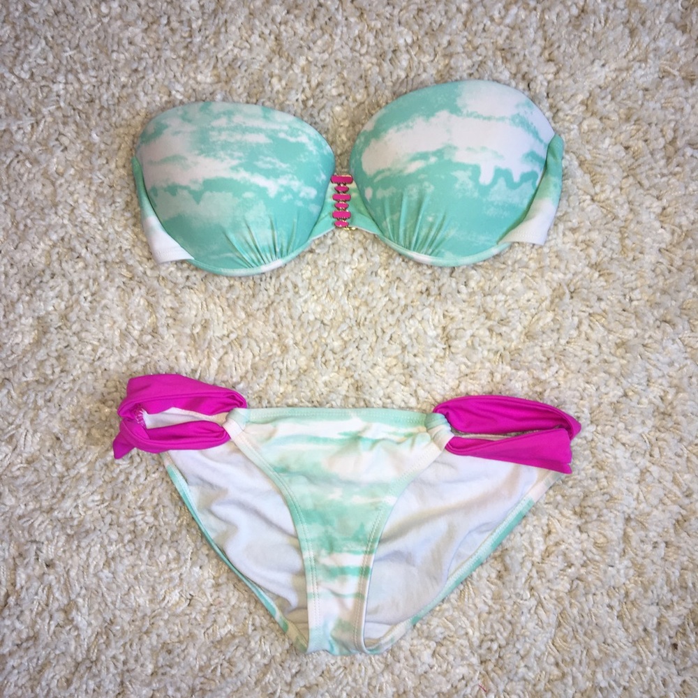 Mint green and pink tie dye bikini