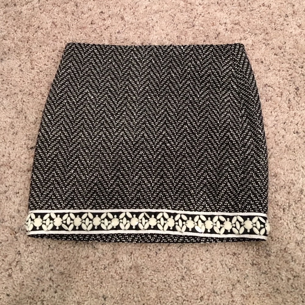 Herringbone mini skirt with beaded detail