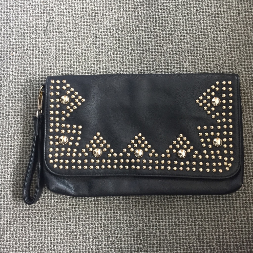 Big buddha black faux leather studded clutch
