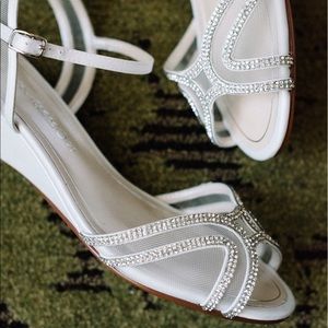 Caparros white embellished low wedge