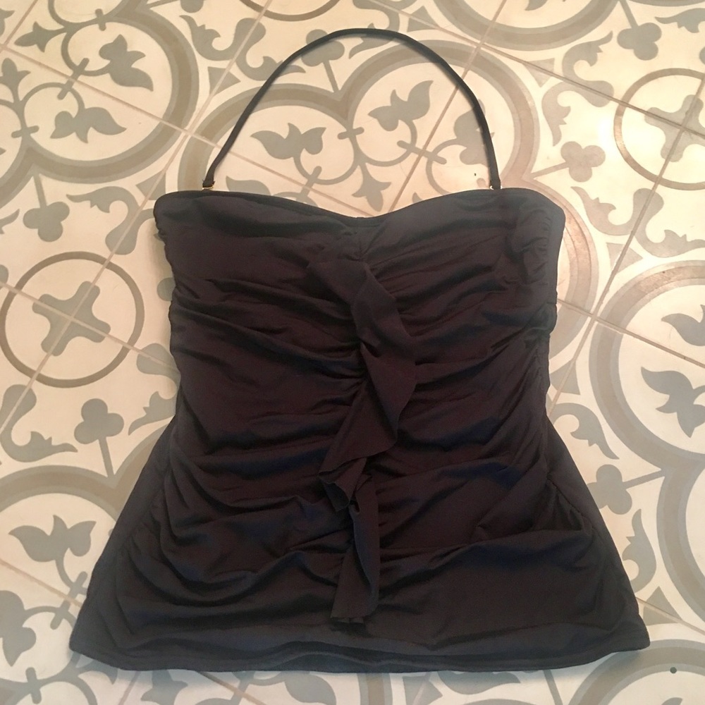 Black Bathing Suit top with front Ruffle Detail