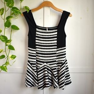 Free People Sedwick Striped Black White Peplum Top