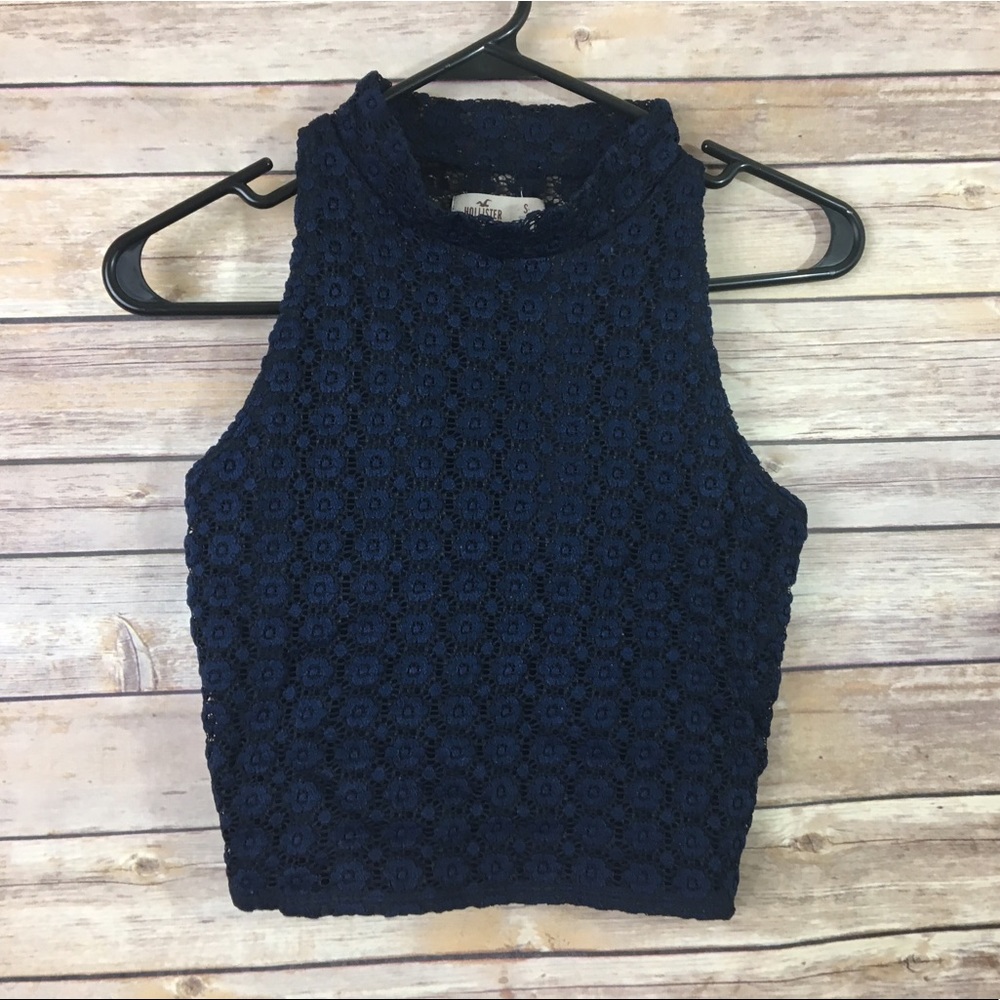 Hollister Floral Navy Blue Lace Crop Top