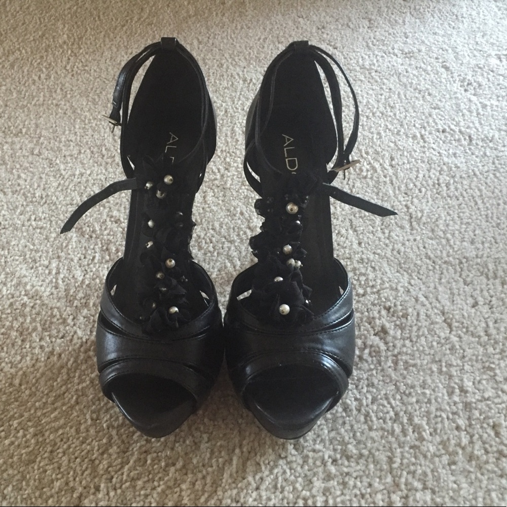 Black Platform Heels with Pearls