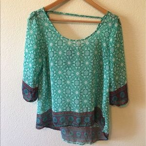 High Low Sheer Mixed Print Tunic