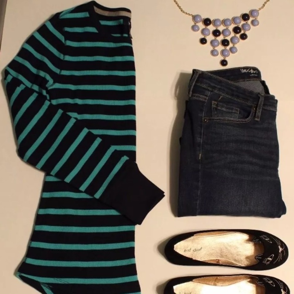 GAP NWT striped long sleeve knit shirt navy & teal