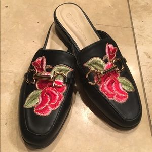 Rose Embroidered Loafer Slides