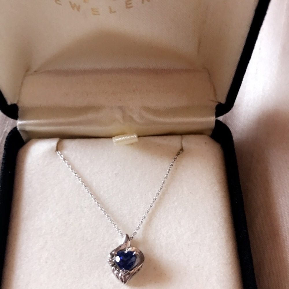 Heart sapphire necklace White gold necklace