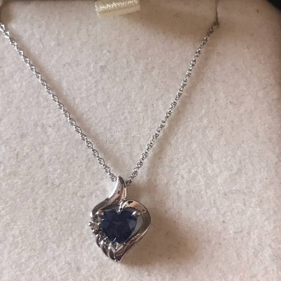 Heart sapphire necklace White gold necklace - Picture 2 of 3
