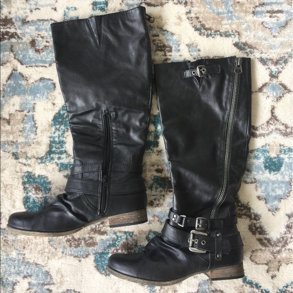 Carlos Santana Black Leather Buckle Boots 7-8