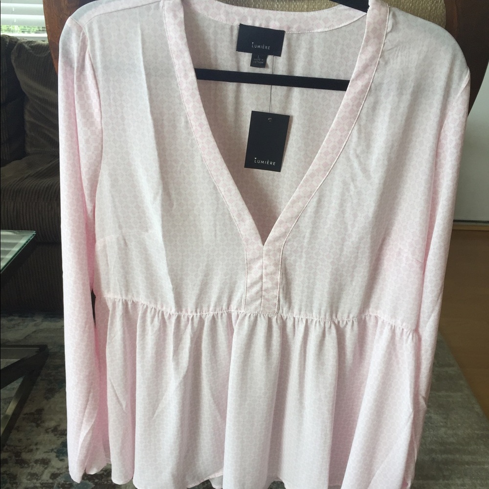 DONATED NWT ModCloth Lumiere Pink Printed Blouse L