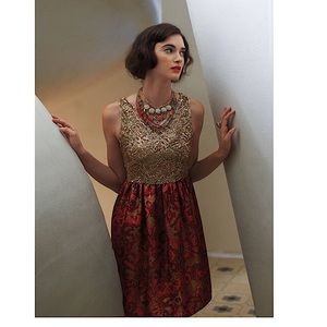 ANTHROPOLOGIE Gold Sequined Jacquard Dress Size 6