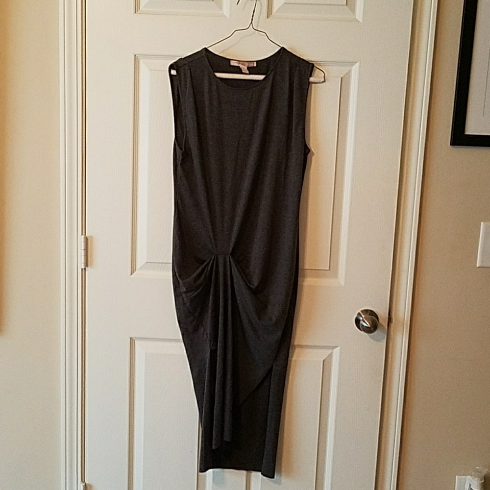 Fitted, gathered front midi dress.