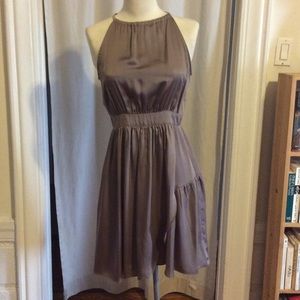 Mocha ruffle dress with chain neck detail