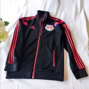 black with red stripe adidas jacket