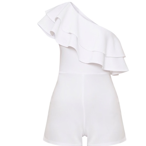 White One Shoulder Frill Detail Jumpsuit..Sz: 8 - Picture 4 of 4