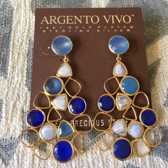 Argento Vivo Multicolor Blue Gem and Gold Earrings - Picture 1 of 6
