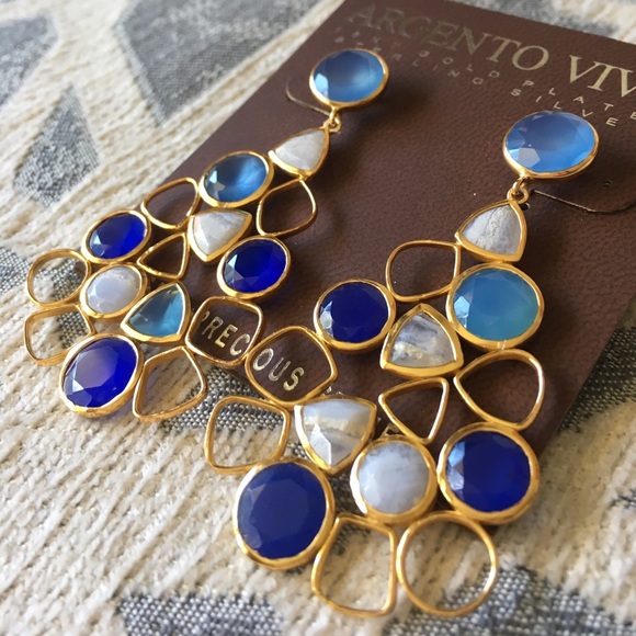 Argento Vivo Multicolor Blue Gem and Gold Earrings - Picture 2 of 6