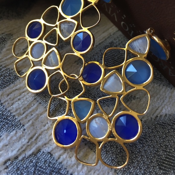 Argento Vivo Multicolor Blue Gem and Gold Earrings - Picture 4 of 6