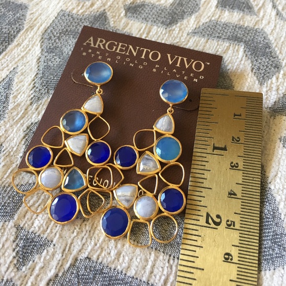 Argento Vivo Multicolor Blue Gem and Gold Earrings - Picture 5 of 6