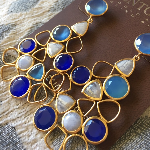 Argento Vivo Multicolor Blue Gem and Gold Earrings - Picture 6 of 6