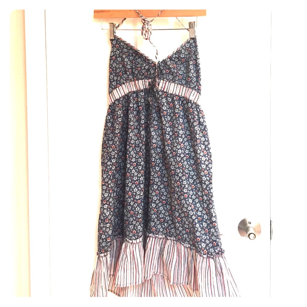 Fun Strapless dress.  Mixed print.