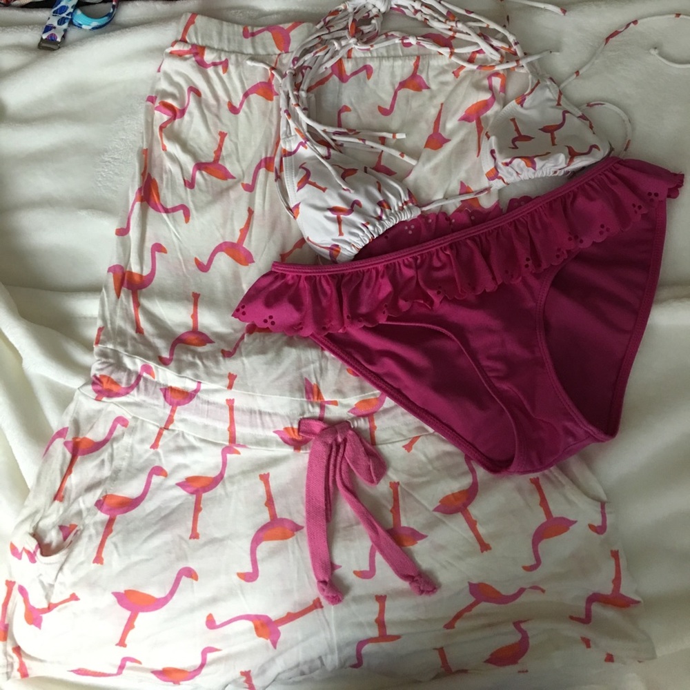 ASOS bathing suit and cover up Flamingo