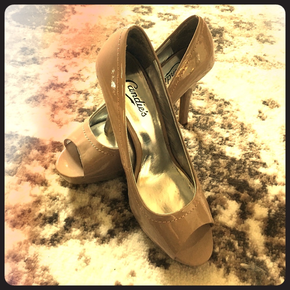 Nude peep toe heels