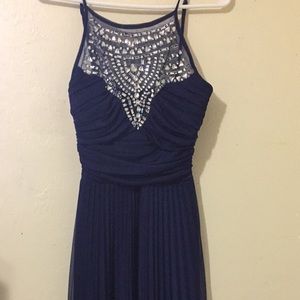 A nice long,navy blue formal dress.