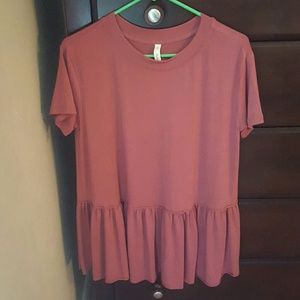 NWOT Rose colored ruffle tee. Size small.
