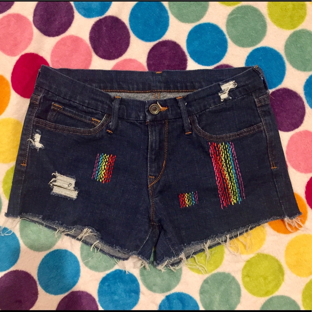 Custom Rainbow Embroidered Levi's Shorts